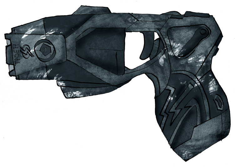An illustration of a black Taser weapon.