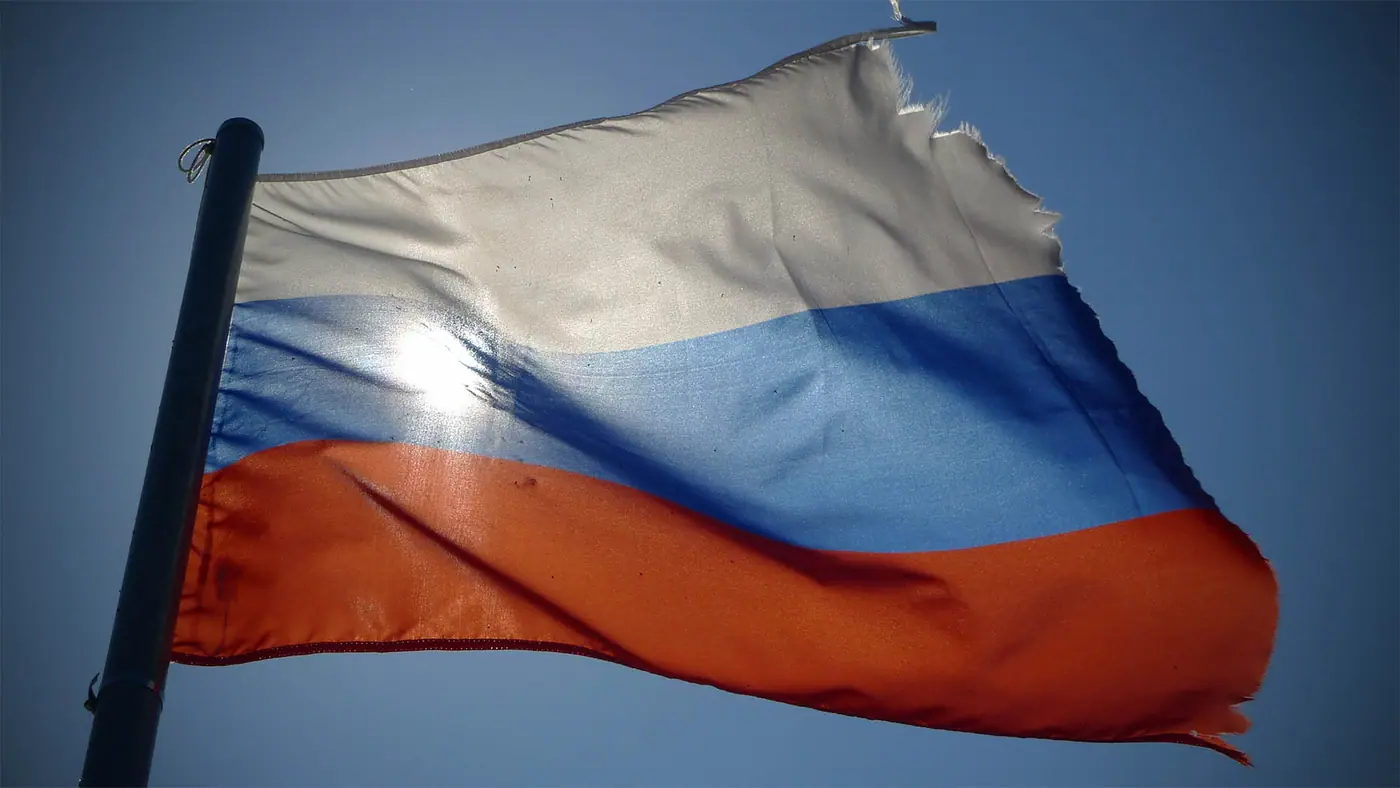 Photo of a torn Russian flag