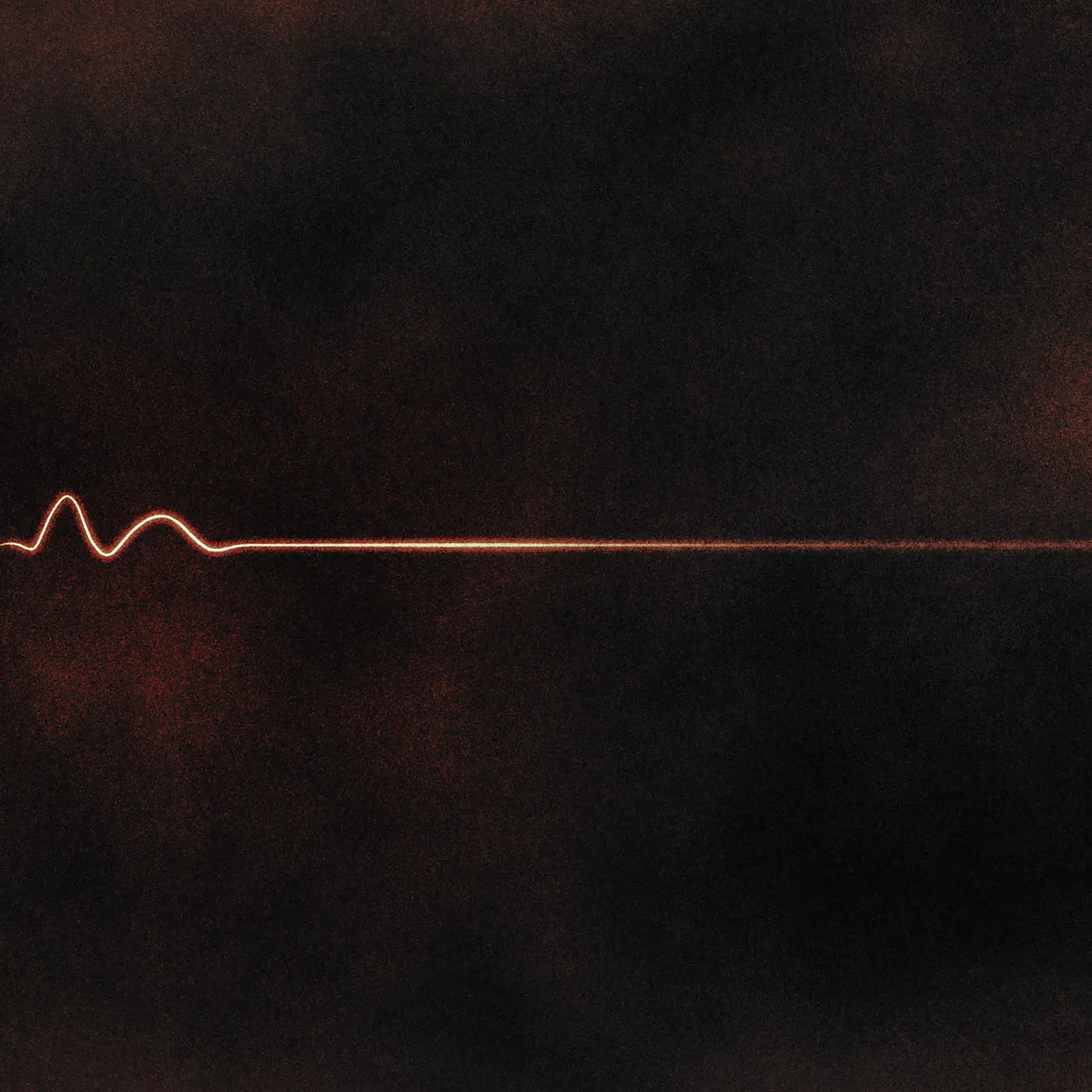 A white EKG line against a black backdrop. The line raises twice at the start and then flatlines.